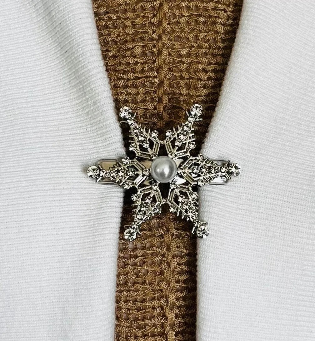 Sweater Clips Pearl Snowflake Cardigan Clasp Rhinestones Sweater Clip Snow Cloak Clasp Winter Clip Jewelry Gift Gifts for Her by Fabulici